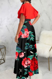 Red Casual Print Patchwork V Neck Straight Dresses