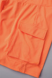 Arancione Casual Solido Patchwork Contrasto Colletto Camicia Manica Corta Due Pezzi