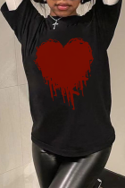 Camisetas casuais pretas com estampa de patchwork e decote em bico