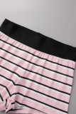 Abbigliamento sportivo casual rosa Stampa a righe Basic O Collo senza maniche Due pezzi