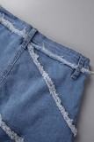 Pantalones cortos de mezclilla de cintura alta de patchwork sólido azul de Street