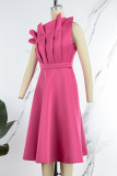 Розовое элегантное однотонное вечернее платье в стиле пэчворк с косым воротником