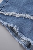 Blue Street Solid Patchwork Short en jean taille haute