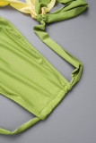 Зеленый сексуальный лоскутный бинт с кисточками с открытой спиной контрастный косой воротник без рукавов из двух частей