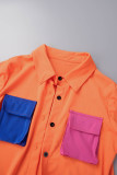 オレンジ カジュアル ソリッド パッチワーク コントラスト シャツカラー 半袖 XNUMX 枚