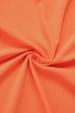 naranja casual sólido patchwork contraste camisa cuello manga corta dos piezas