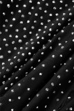Schwarze, sexy, feste, durchsichtige Patchwork-Bleistiftrock-Kleider mit heißem Bohrer