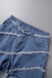 Blue Street Solid Patchwork Short en jean taille haute