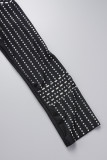 Negro sexy sólido vendaje patchwork transparente taladro caliente manga larga dos piezas