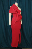 Красное сексуальное торжественное вечернее платье в стиле пэчворк с открытой спиной и бантом без бретелек Платья