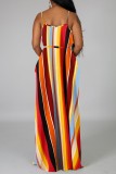 Robe longue à bretelles fines et dos nu à imprimé décontracté orange