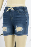 Short jeans azul casual liso liso cintura alta rasgado