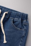Blue Casual Solid Ripped High Waist Regular Denim Shorts