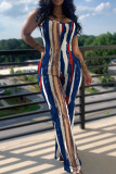 Brown Casual Solid Patchwork Spaghetti Strap Straight Jumpsuits