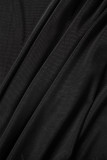黒のセクシーな固体パッチワーク シースルー フェザー非対称 O ネック不規則なドレス ドレス