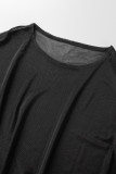 黒のセクシーな固体パッチワーク シースルー フェザー非対称 O ネック不規則なドレス ドレス