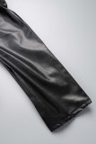 Schwarze, lässige, einfarbige Strickjacke mit Umlegekragen