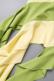 Зеленый сексуальный лоскутный бинт с кисточками с открытой спиной контрастный косой воротник без рукавов из двух частей