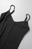 Черная сексуальная повседневная спортивная одежда, однотонные узкие комбинезоны с открытой спиной и бретельками