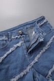 Однотонные джинсовые шорты с высокой талией в технике пэчворк Blue Street
