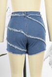 Pantalones cortos de mezclilla de cintura alta de patchwork sólido azul de Street