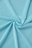Blå Sexig Solid Patchwork Applikationer Asymmetrisk Strapless Mesh Klänning Klänningar