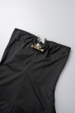Macacão preto sexy casual sólido sem alças e sem alças
