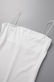 Pagliaccetto skinny con cinturino per spaghetti senza schienale solido per abbigliamento sportivo casual bianco