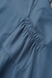 Blue Casual Street Solid Patchwork Pocket O Neck Lantern Dress Dresses