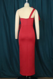 Red Sexy Formal Solid Patchwork Backless Slit With Bow Strapless Evening Dress Dresses