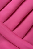 Vestido de noche de cuello oblicuo con pliegues de patchwork sólido elegante rosa Vestidos