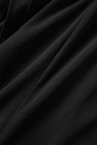 ブラック カジュアル ソリッド パッチワーク フラウンス オフショルダー ストレート ジャンプスーツ