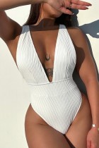 White Sexy Solid Backless Swimwears (With Paddings)