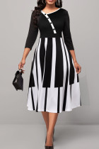 Zwarte casual elegante print patchwork V-hals A-lijn jurken