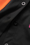 Розово-красные повседневные однотонные пуговицы в стиле пэчворк с воротником рубашки с коротким рукавом из двух частей
