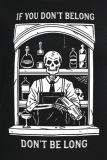 T-shirts noirs décontractés à imprimé quotidien avec tête de mort et lettre en patchwork à col rond