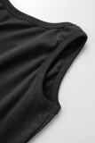 Черный Повседневная спортивная одежда Однотонный Пэчворк О-образный вырез Без рукавов Из двух частей