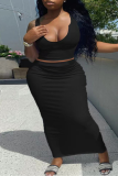Black Sexy Daily Solid U Neck Plus Size Two Pieces
