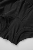 Roupa esportiva casual preta sólida patchwork com decote em O sem mangas duas peças
