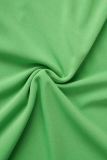Зеленый Повседневный Однотонный Классический О-образный вырез С короткими рукавами Из двух частей