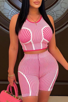 Розовая уличная спортивная одежда в полоску с круглым вырезом и круглым вырезом без рукавов из двух частей