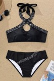 Black Sexy Dot Print Bandage Hollowed Out Backless Swimwears (With Paddings)