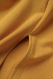 Vestidos de falda de un paso con cuello en V y abalorios con hendidura de retazos sólidos informales amarillos