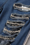 Vaqueros de mezclilla de cintura alta con patchwork rasgado sólido azul marino Street