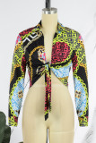 Tops de cuello vuelto de retazos de vendaje con estampado informal multicolor
