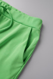 Зеленый Повседневный Однотонный Классический О-образный вырез С короткими рукавами Из двух частей