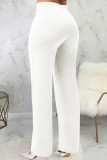Pantalones de color sólido rectos de cintura alta rectos de trabajo informal blanco