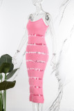 ローズレッドセクシーカジュアルソリッド中空シースルーバックレススパゲッティストラップノースリーブドレスドレス