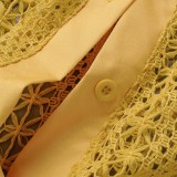 Pagliaccetti dritti con colletto couverture con fibbia patchwork scavata solida gialla sexy