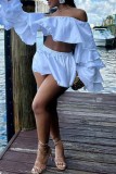 White Sexy Casual Solid Patchwork Backless Off the Shoulder Long Sleeve Two Pieces